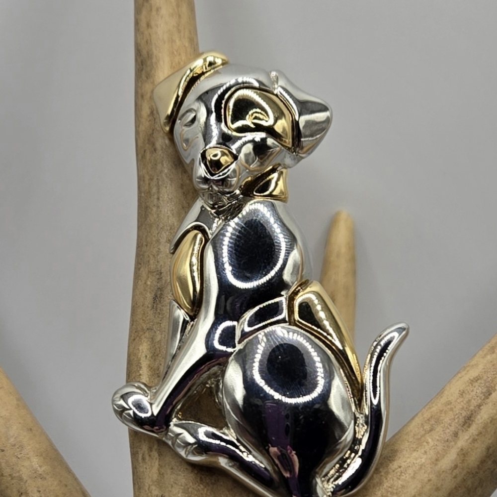 🐶 Dog Brooch Mixed Silver & Gold Tones 2" Tall Excellent Condition